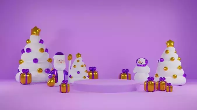 Modular Simple Christmas Scene Low-poly 3D model