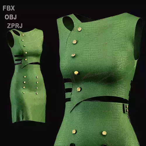 Leather dress - game garment   ZPRJ - FBX - OBJ- MTL - TEXTURES 3D model