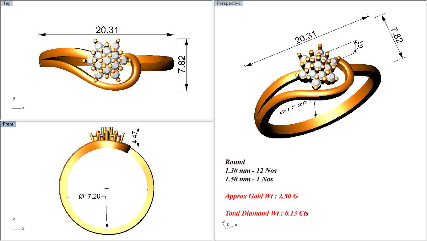 Women Diamond Ring 3dm stl render details 3D print model_4