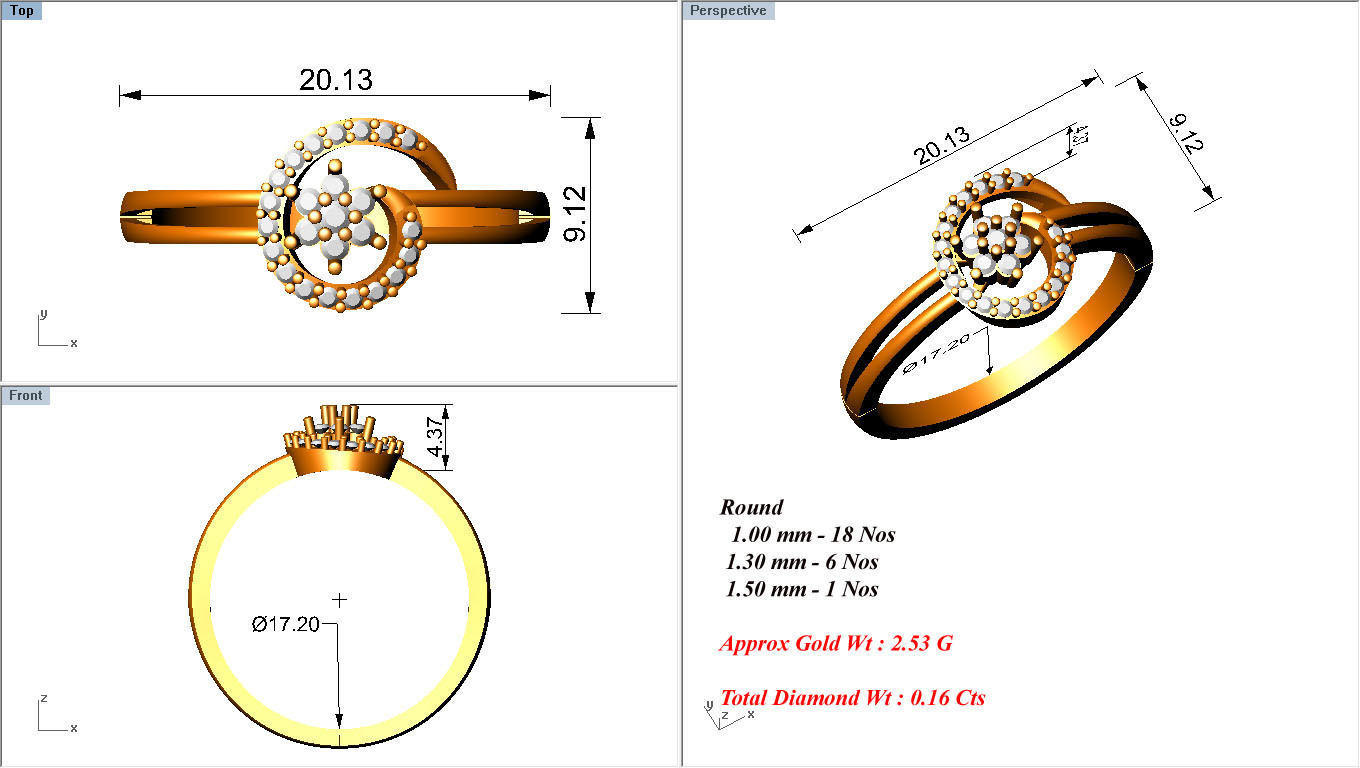 Women Diamond Ring 3dm stl render details 3D print model_3