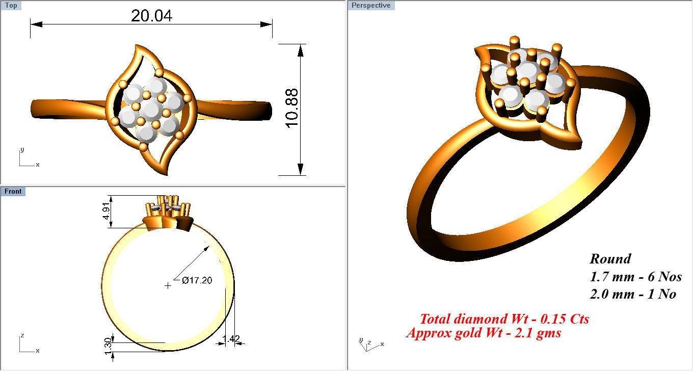 Women Diamond Ring 3dm stl render details 3D print model_3