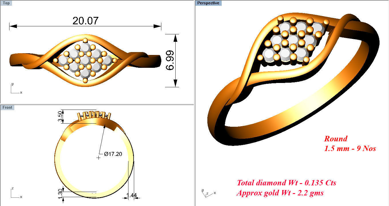 Women Diamond Ring 3dm stl render details 3D print model_3