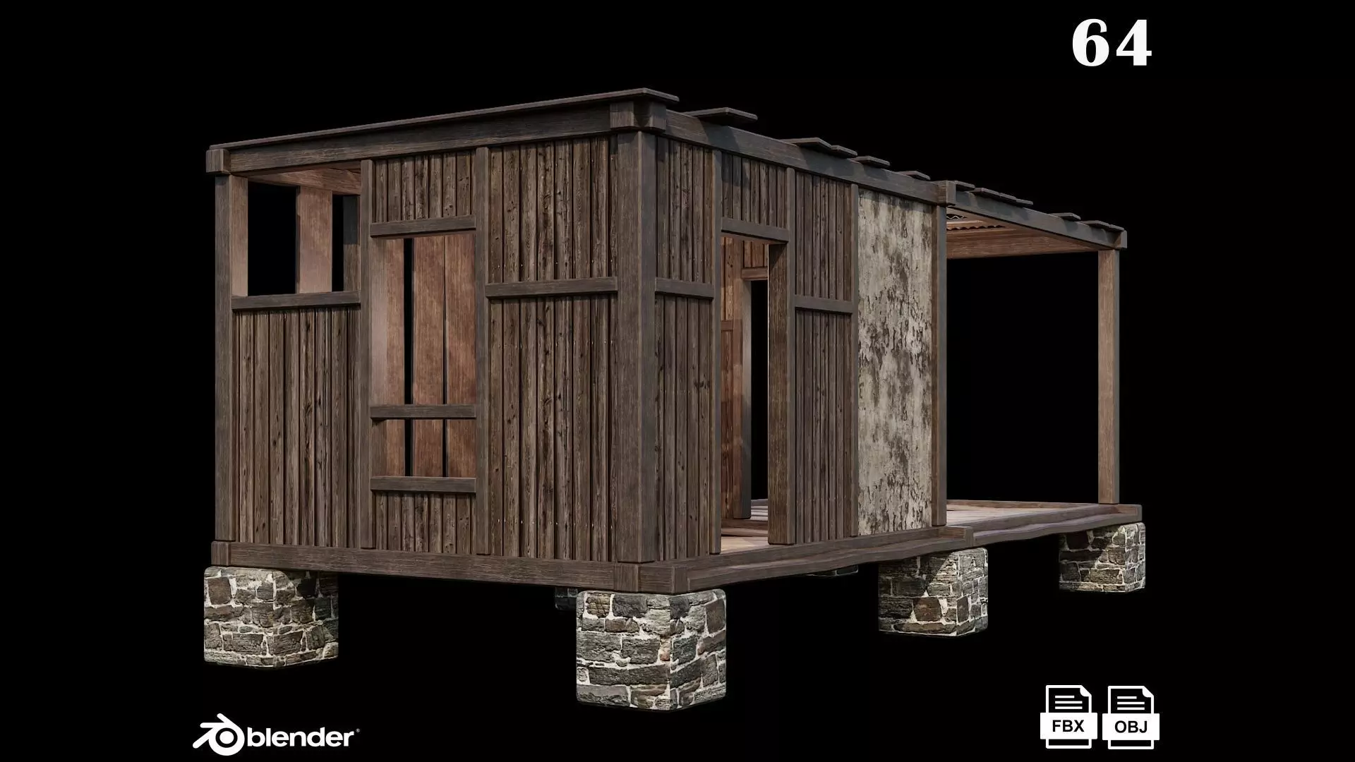 Medieval Houses 64- 4K Textures Game Ready Low-poly 3D model_0