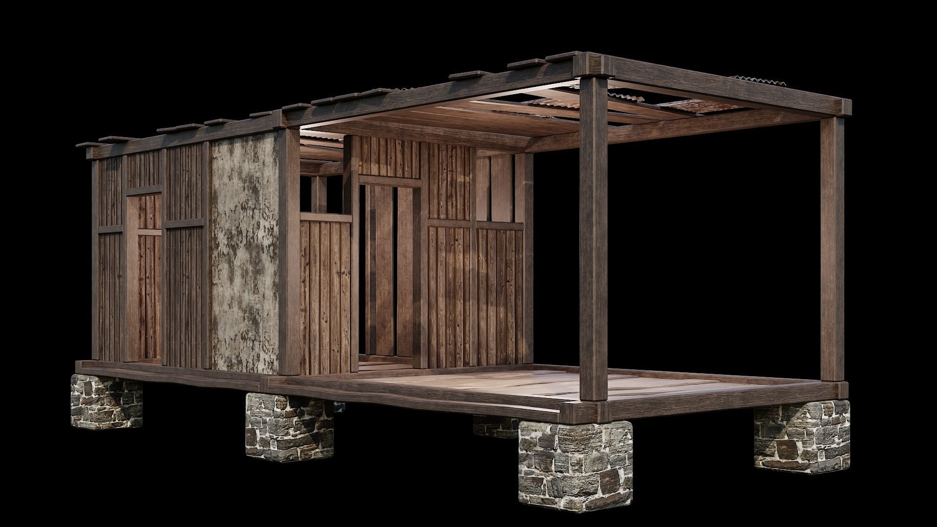 Medieval Houses 64- 4K Textures Game Ready Low-poly 3D model_1