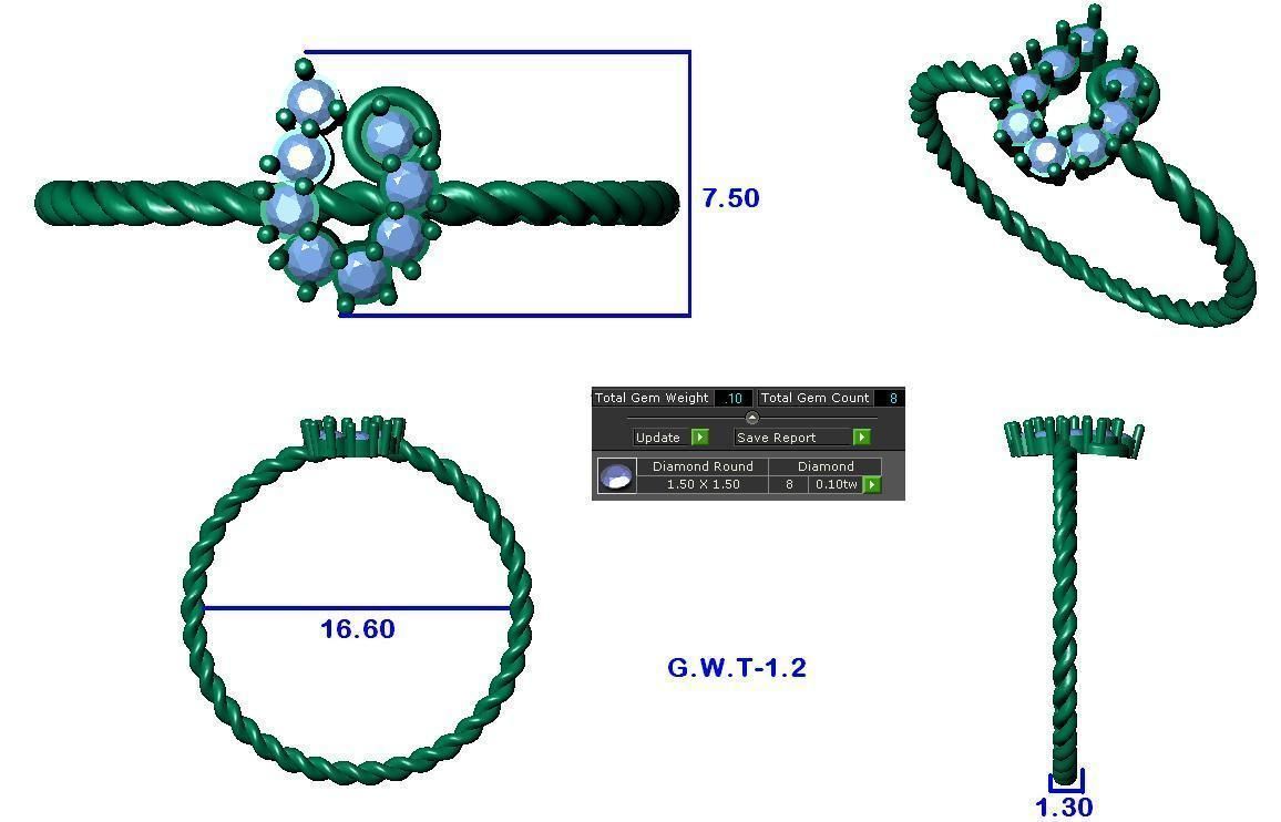 Women Diamond Ring 3dm stl render details 3D print model_3