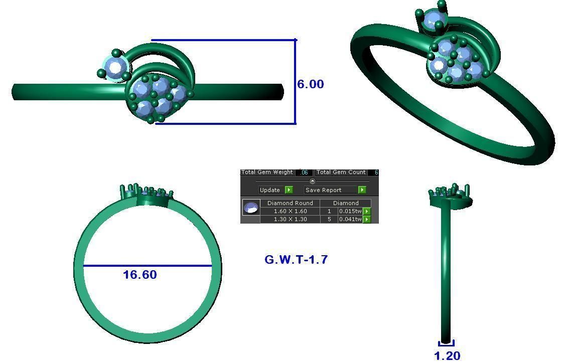 Women Diamond Ring 3dm stl render details 3D print model_3