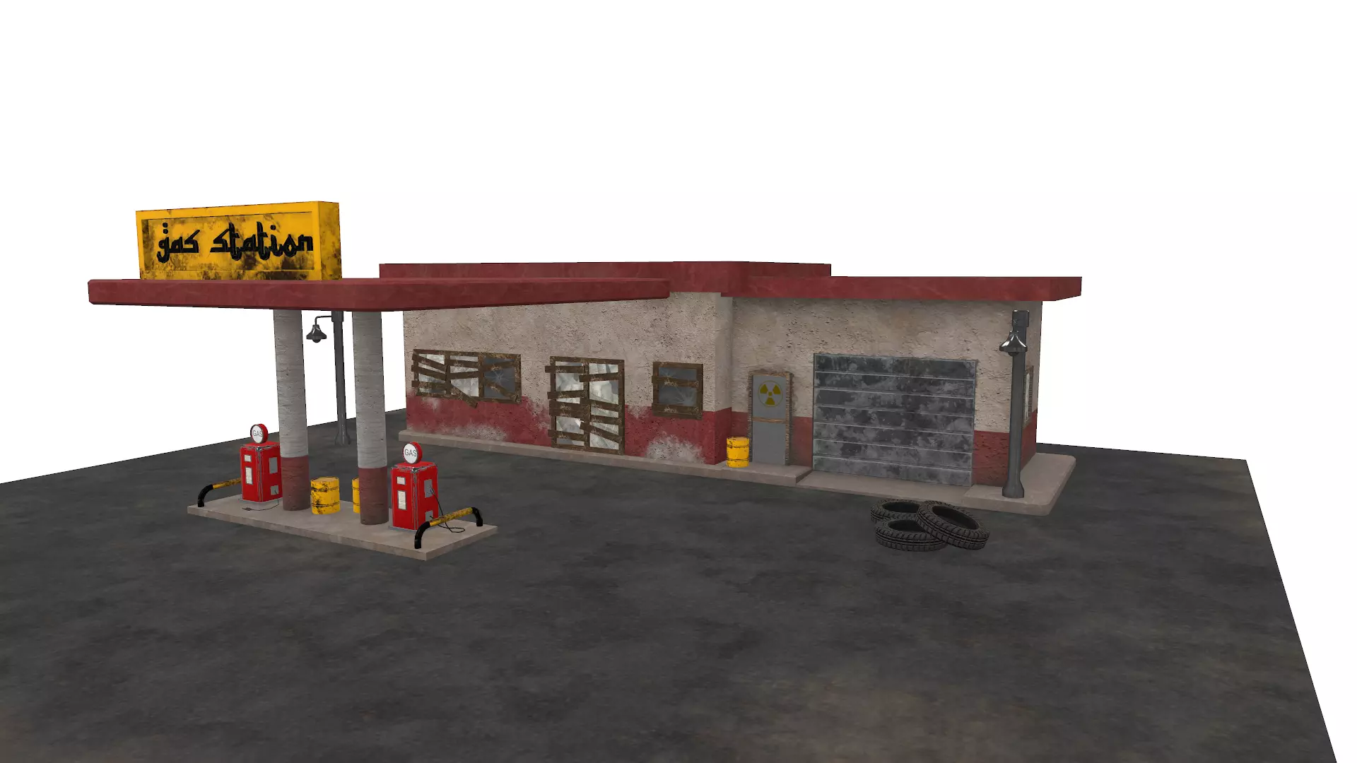 Desert Gas Station Low-poly 3D model_0
