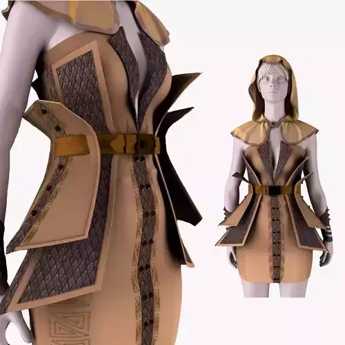 Leather dress- Game garment  ZPRJ- OBJ- MTL- FBX- TEXTURES