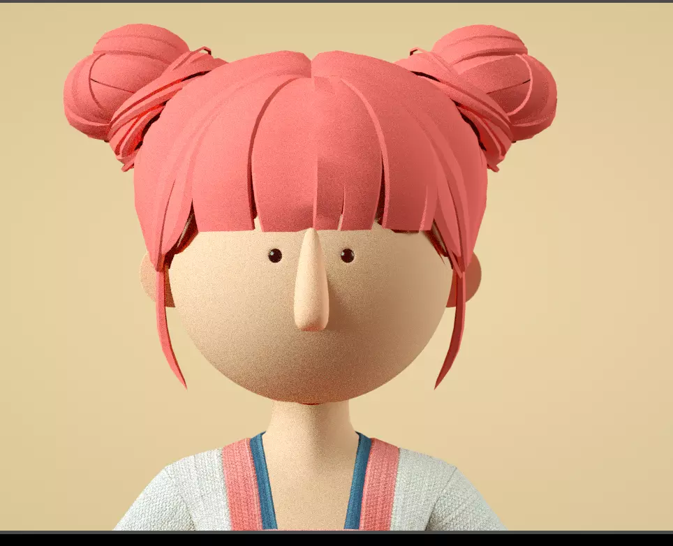 Fuwa head cartoon girl Hanbok dress little girl 3D model