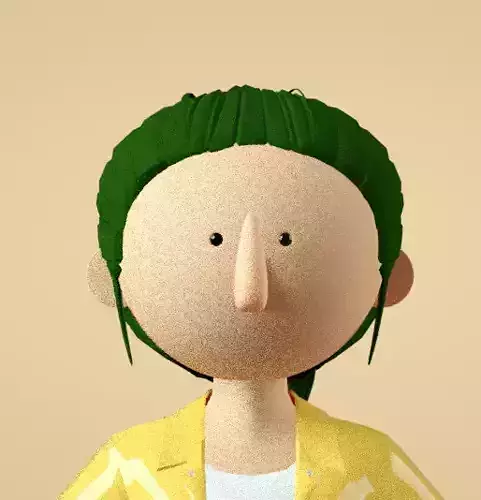 Green hair girl with ponytail