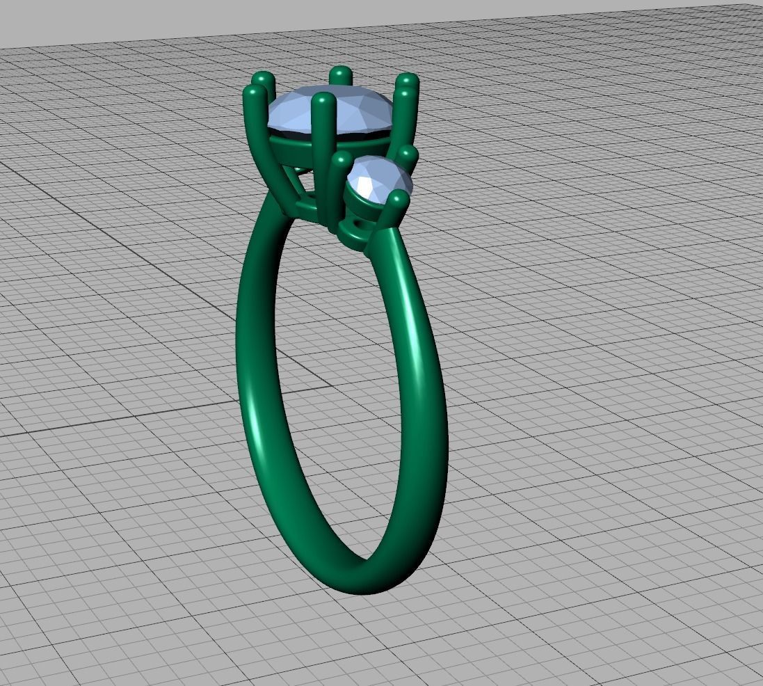 3stone Mia Engagement Ring 7mm diamond 6 claw setting 3dmodel 3D print model_18