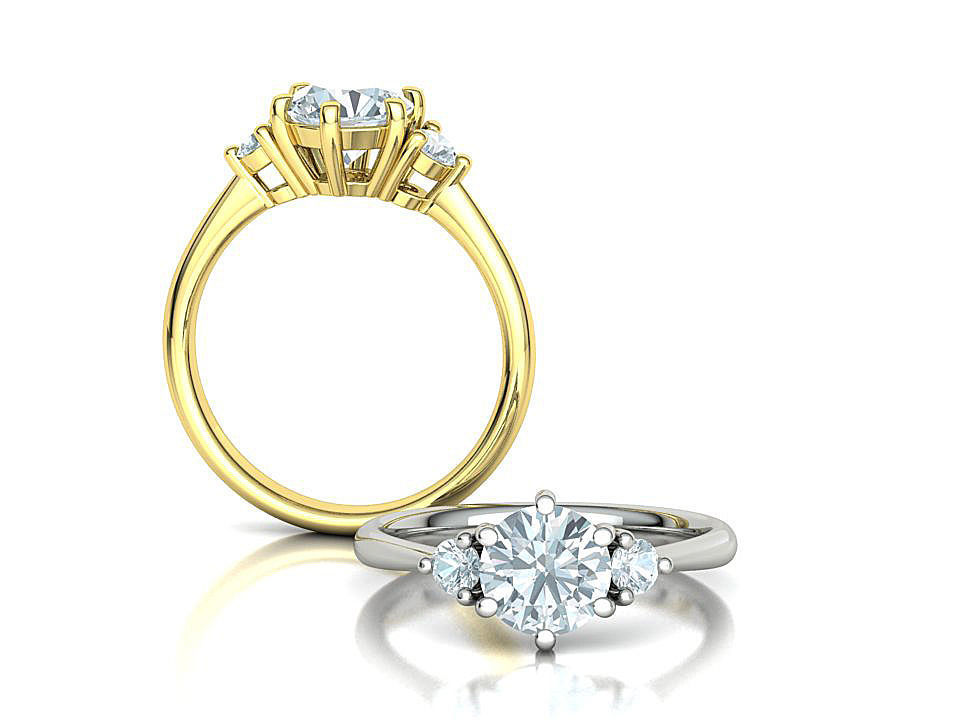 3stone Mia Engagement Ring 7mm diamond 6 claw setting 3dmodel 3D print model_1