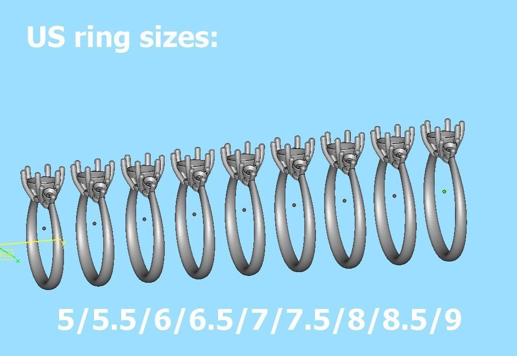 3stone Mia Engagement Ring 7mm diamond 6 claw setting 3dmodel 3D print model_11