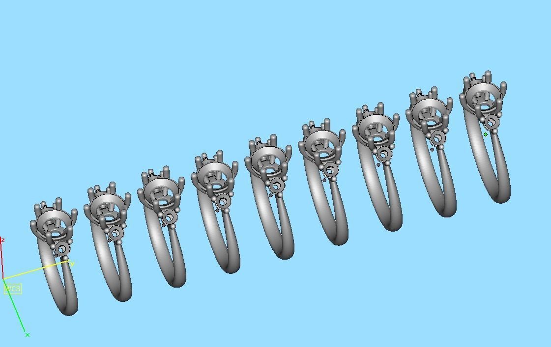 3stone Mia Engagement Ring 7mm diamond 6 claw setting 3dmodel 3D print model_12