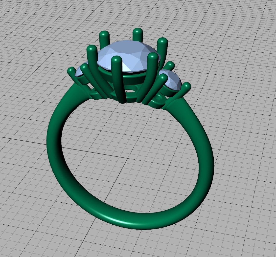 3stone Mia Engagement Ring 7mm diamond 6 claw setting 3dmodel 3D print model_17