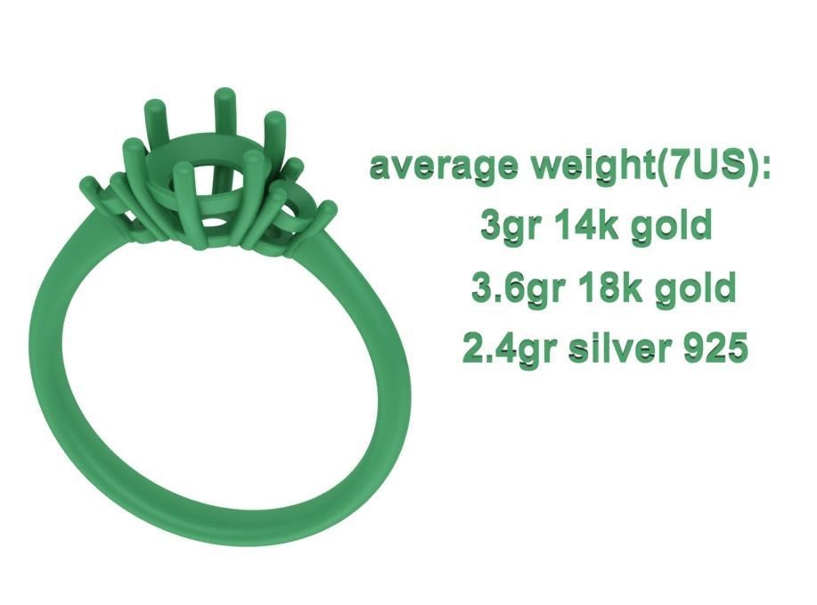 3stone Mia Engagement Ring 7mm diamond 6 claw setting 3dmodel 3D print model_13