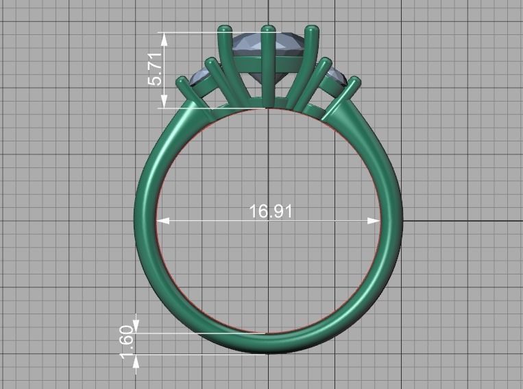 3stone Mia Engagement Ring 7mm diamond 6 claw setting 3dmodel 3D print model_14