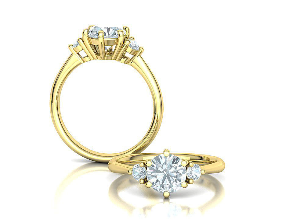 3stone Mia Engagement Ring 7mm diamond 6 claw setting 3dmodel 3D print model_2