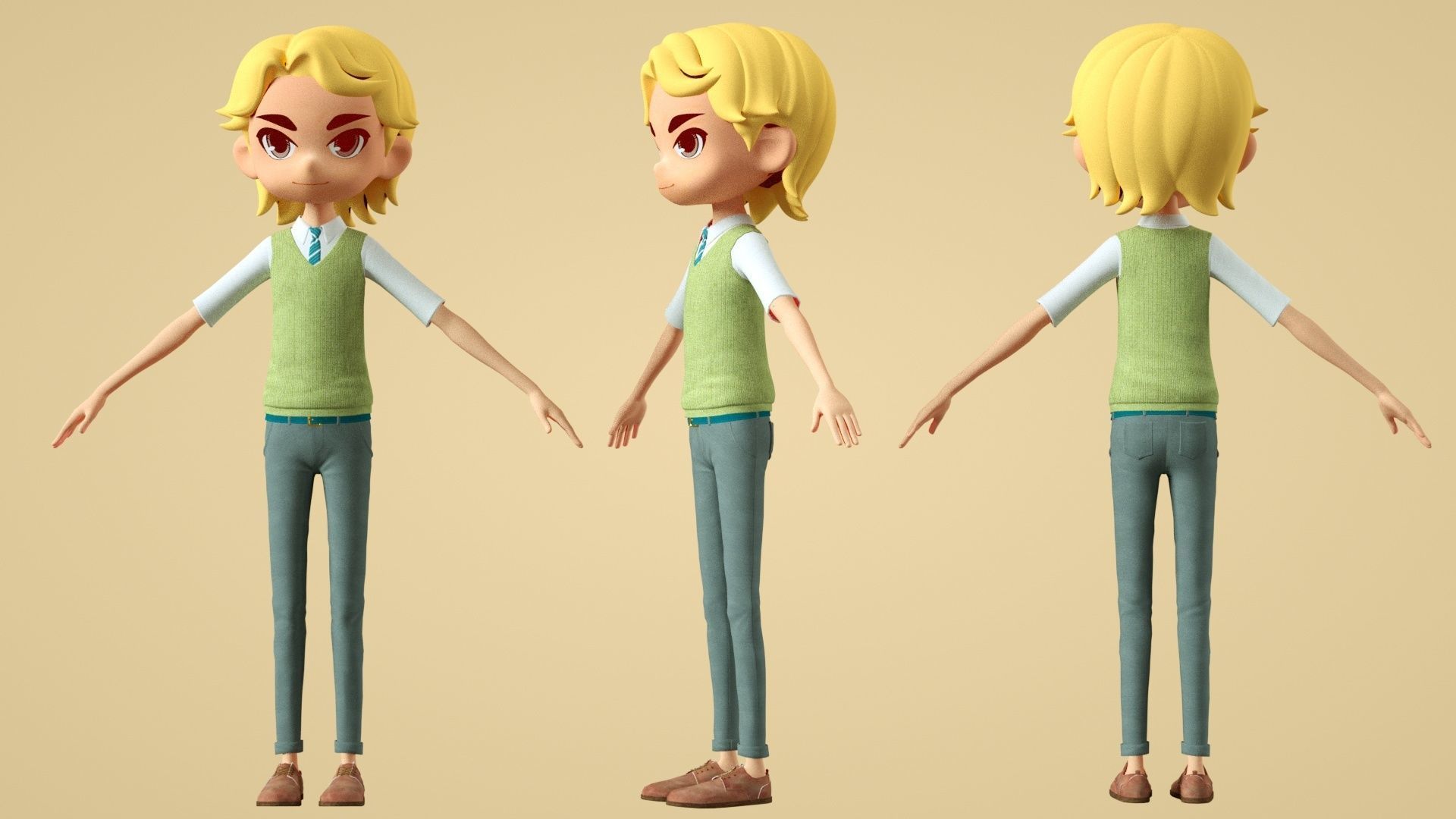 Yellow hair cartoon little boy manager 3D model CGTrader