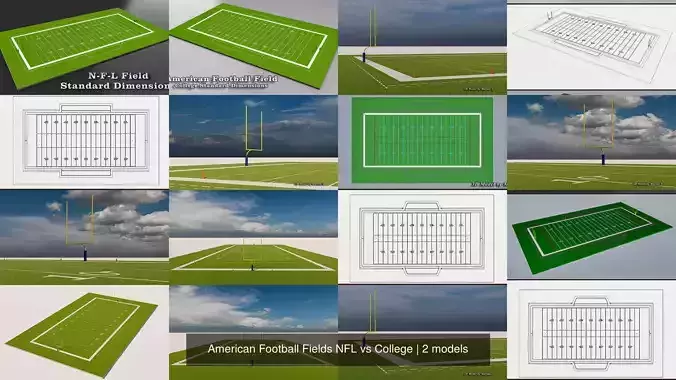 American Football Fields NFL vs College 3D Model Collection