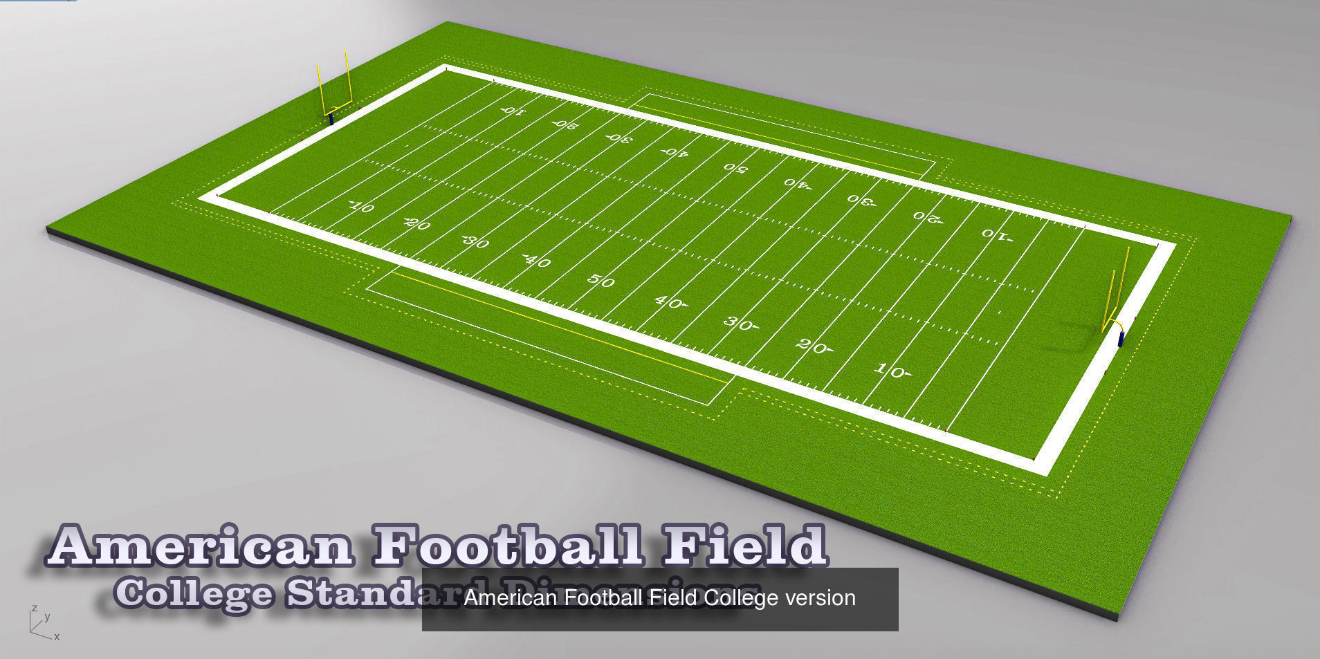American Football Fields NFL vs College 3D Model Collection_2