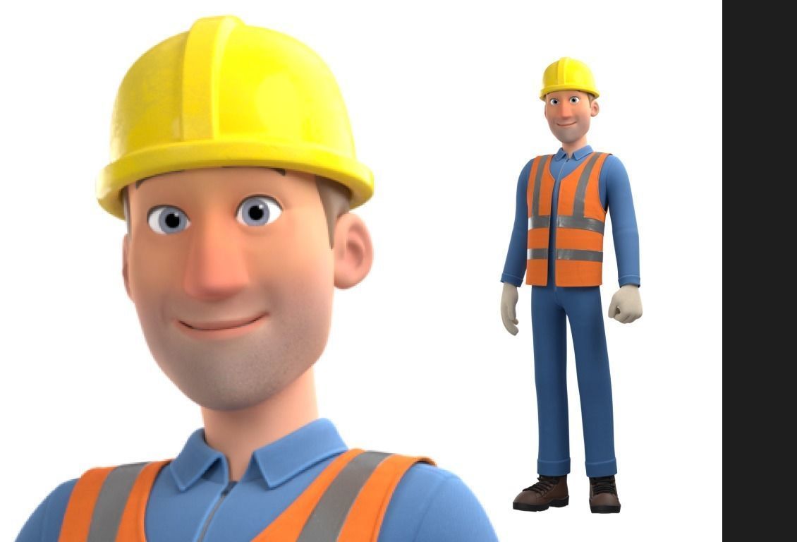 Male Cartoon Worker Construction Character  Low-poly 3D model_4