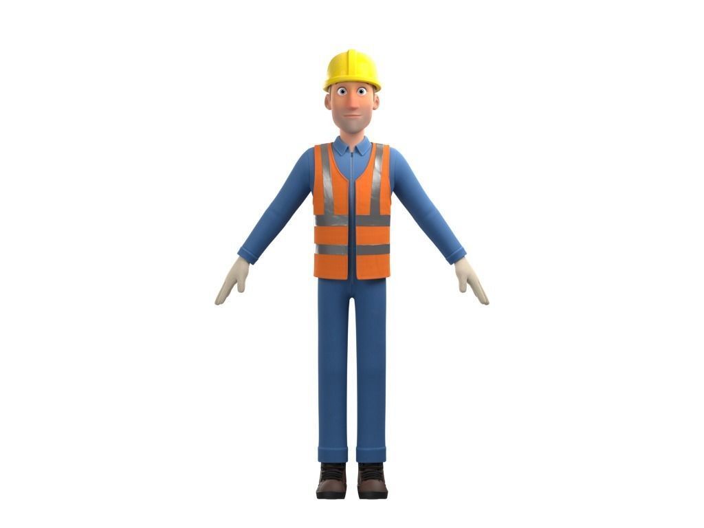 Male Cartoon Worker Construction Character  Low-poly 3D model_16