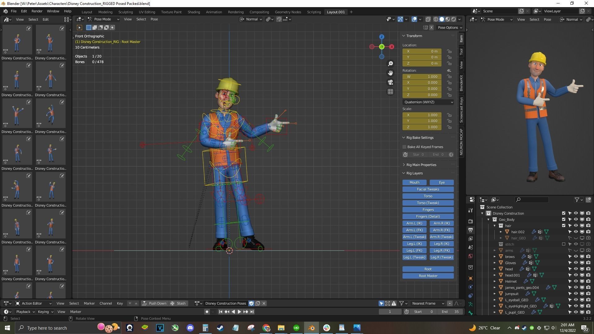 Male Cartoon Worker Construction Character  Low-poly 3D model_2