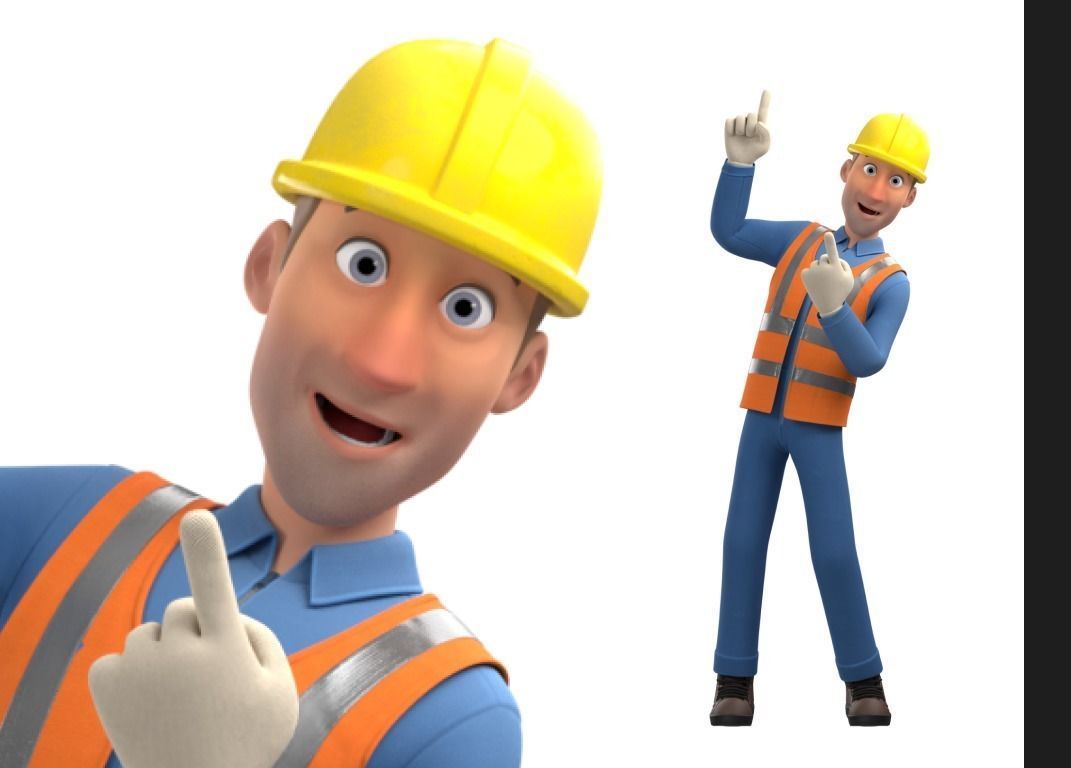 Male Cartoon Worker Construction Character  Low-poly 3D model_33