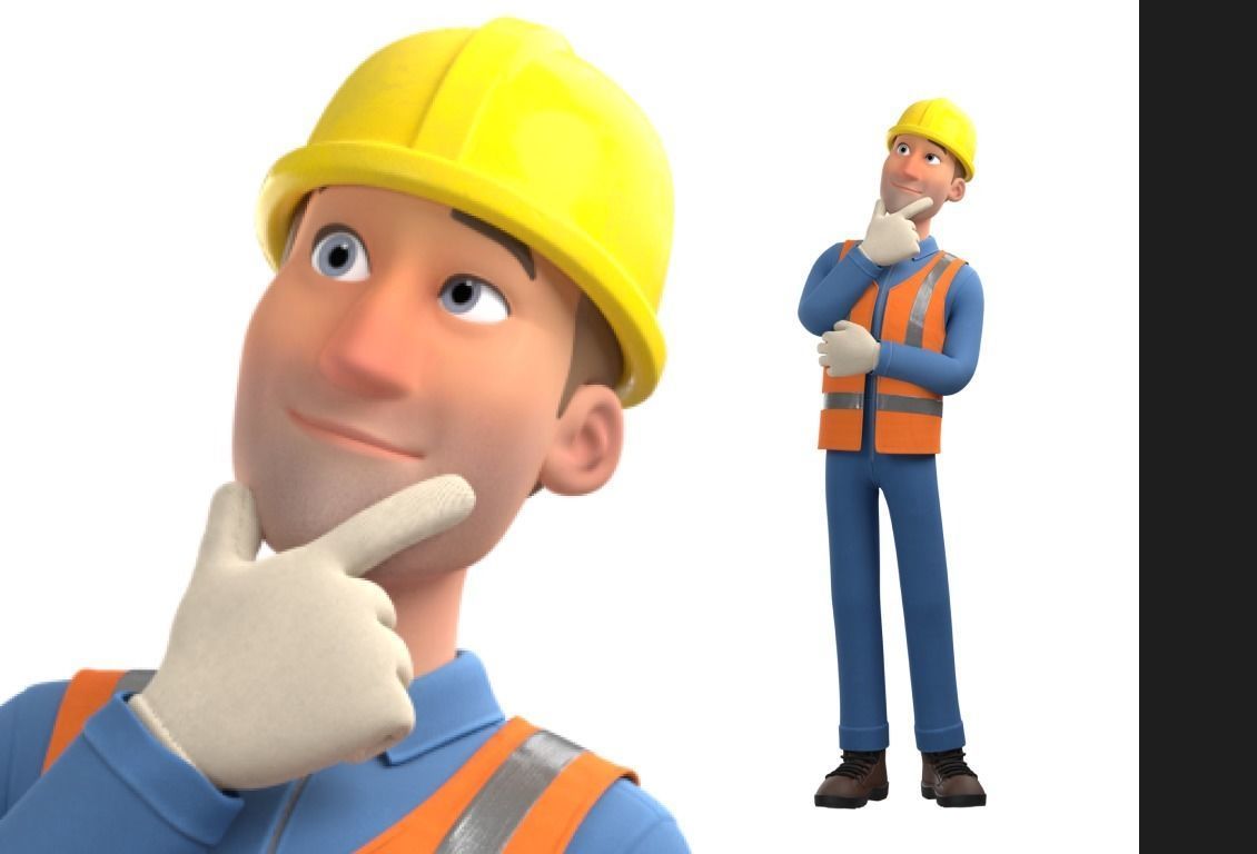 Male Cartoon Worker Construction Character  Low-poly 3D model_14