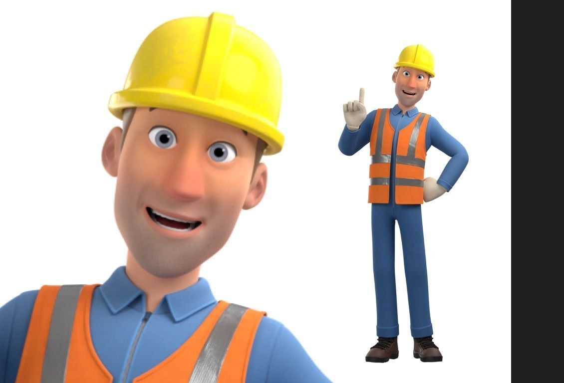 Male Cartoon Worker Construction Character  Low-poly 3D model_15