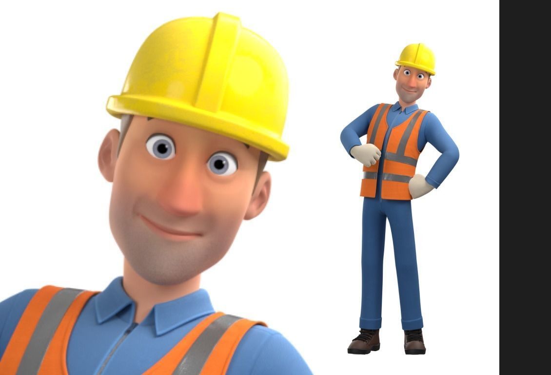 Male Cartoon Worker Construction Character  Low-poly 3D model_13