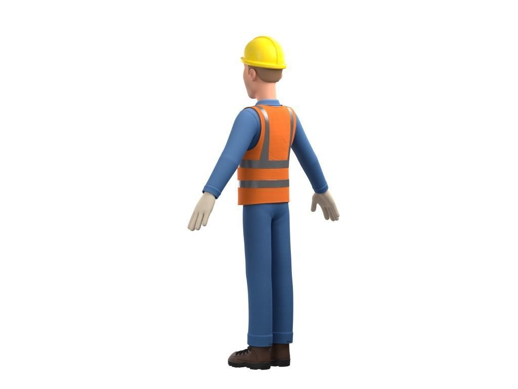Male Cartoon Worker Construction Character  Low-poly 3D model_19