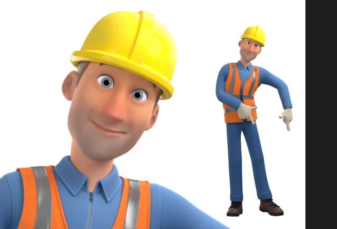 Male Cartoon Worker Construction Character  Low-poly 3D model_8