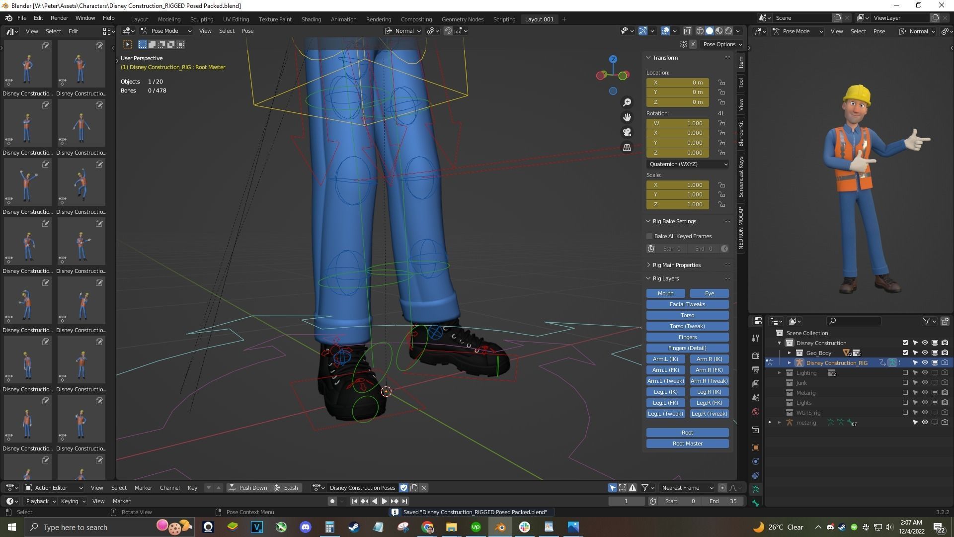 Male Cartoon Worker Construction Character  Low-poly 3D model_12