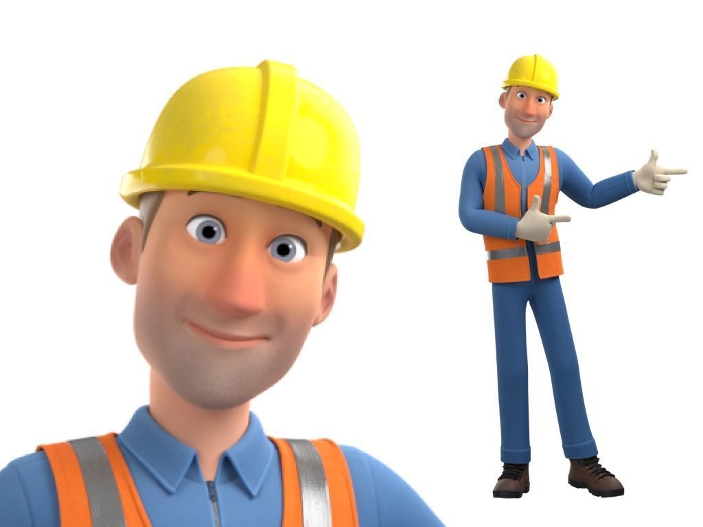 Male Cartoon Worker Construction Character  Low-poly 3D model_6
