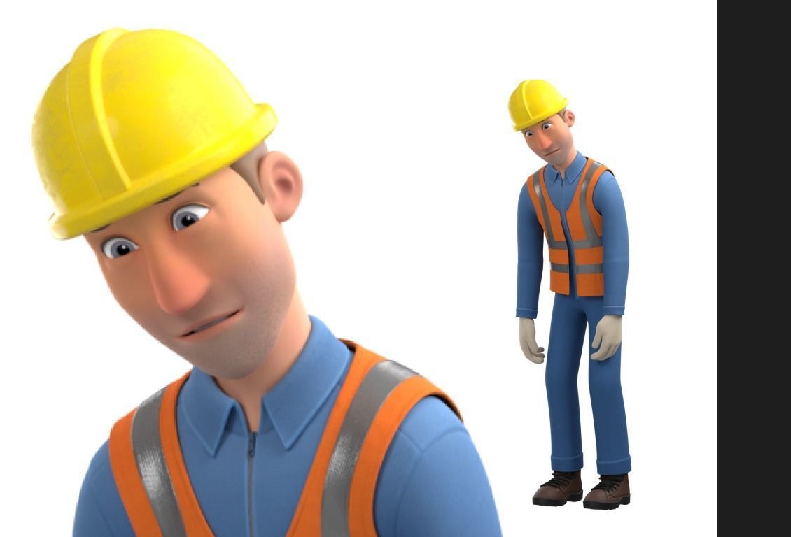 Male Cartoon Worker Construction Character  Low-poly 3D model_32