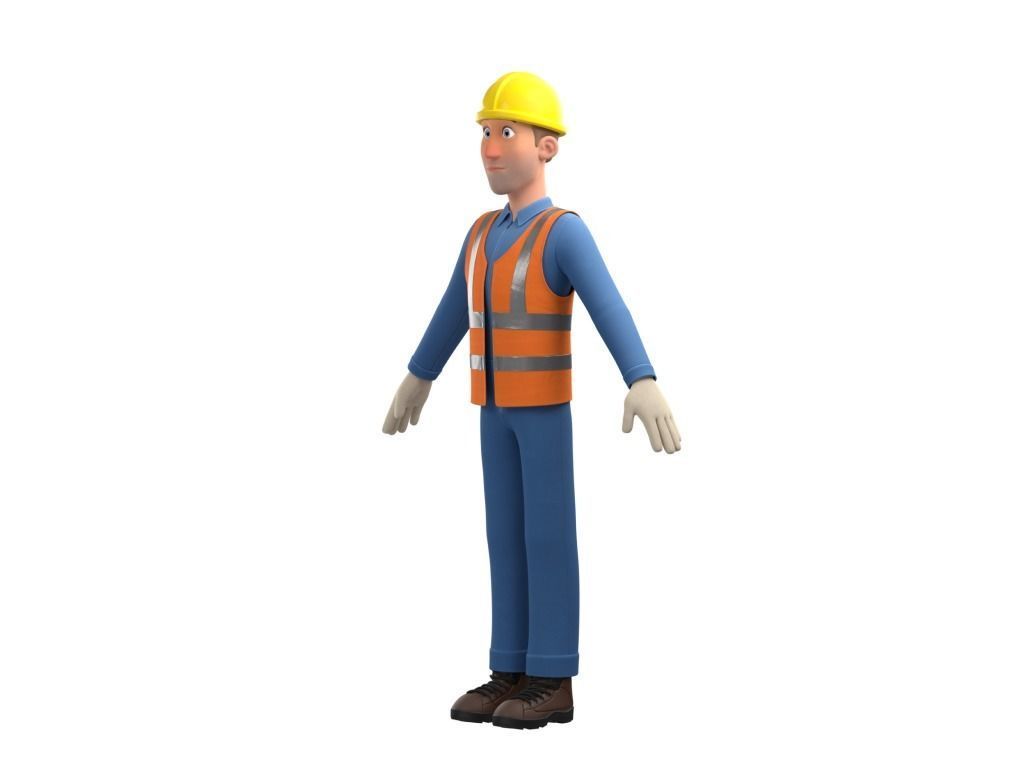 Male Cartoon Worker Construction Character  Low-poly 3D model_17