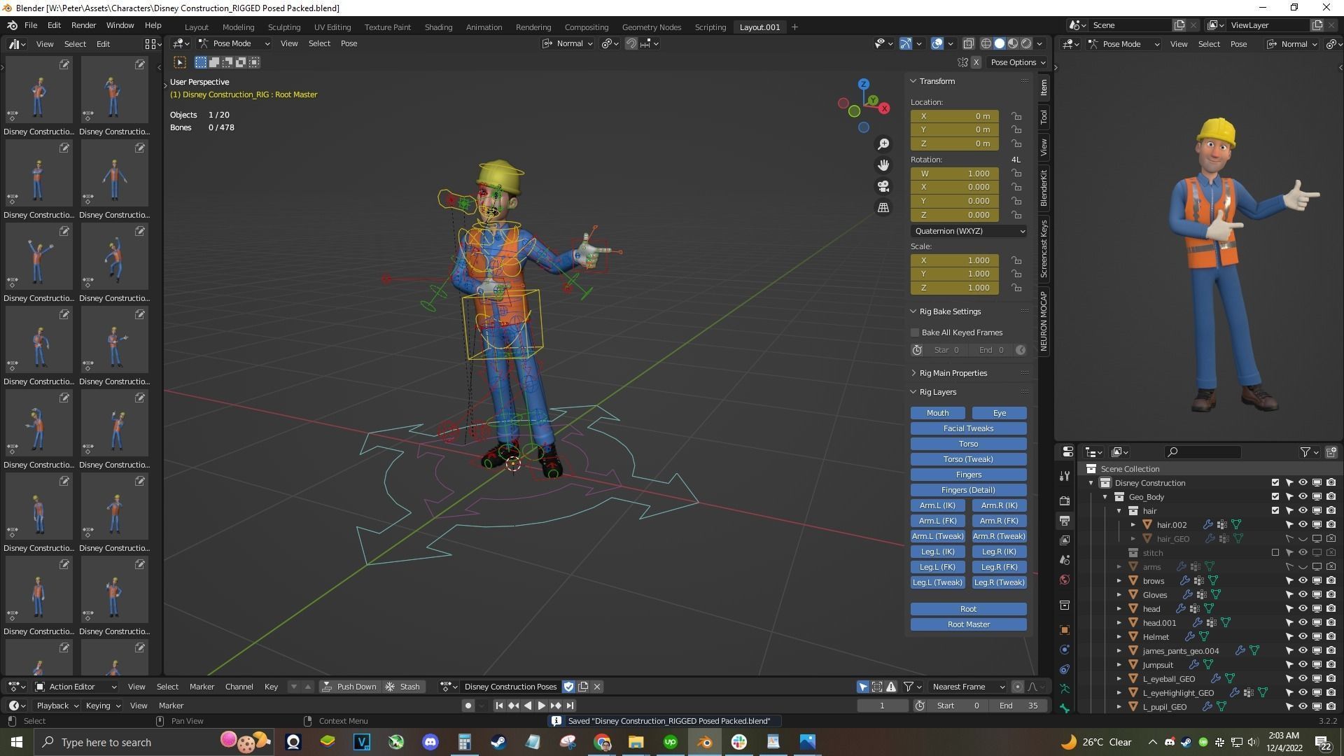 Male Cartoon Worker Construction Character  Low-poly 3D model_5