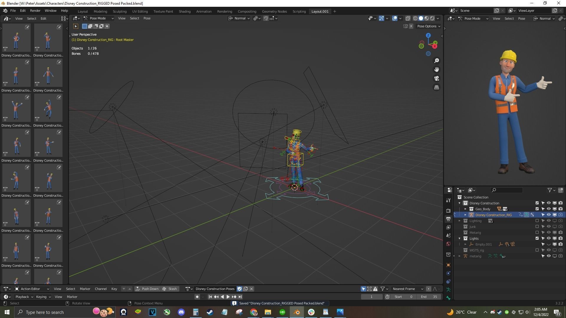 Male Cartoon Worker Construction Character  Low-poly 3D model_30