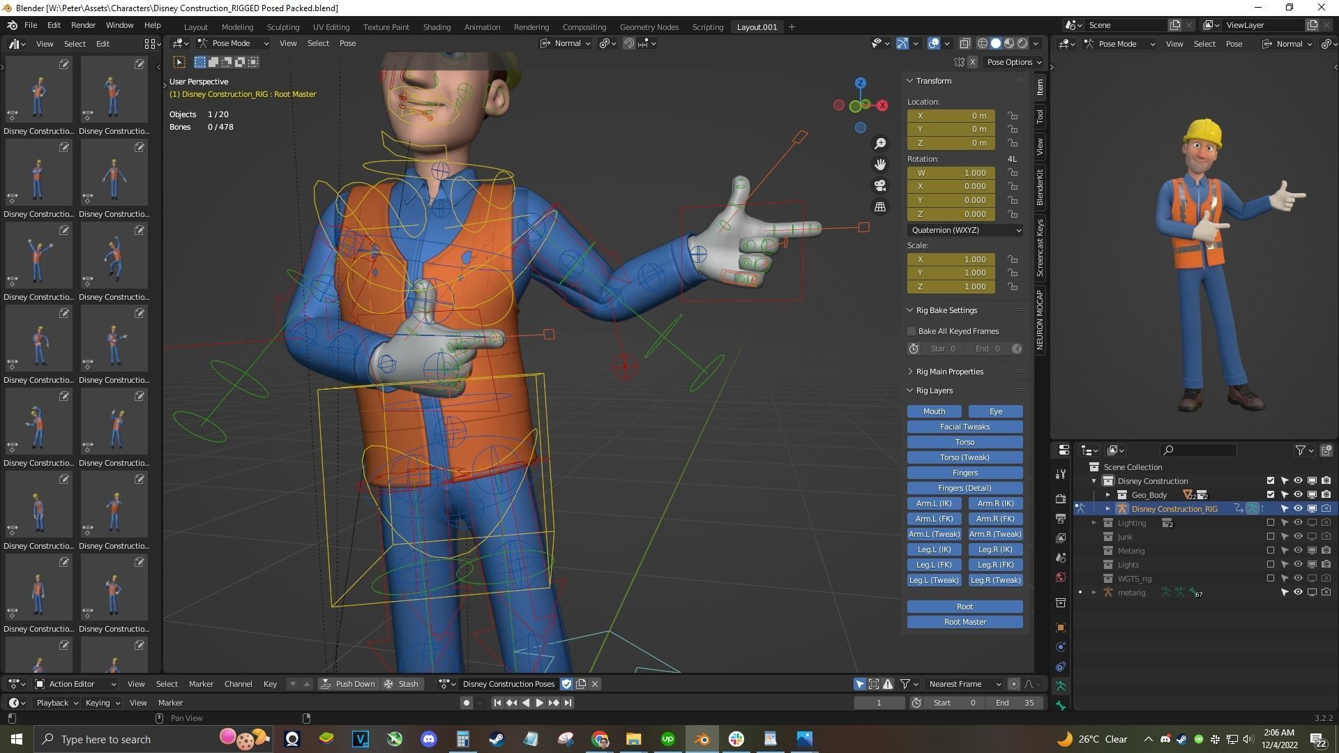Male Cartoon Worker Construction Character  Low-poly 3D model_10