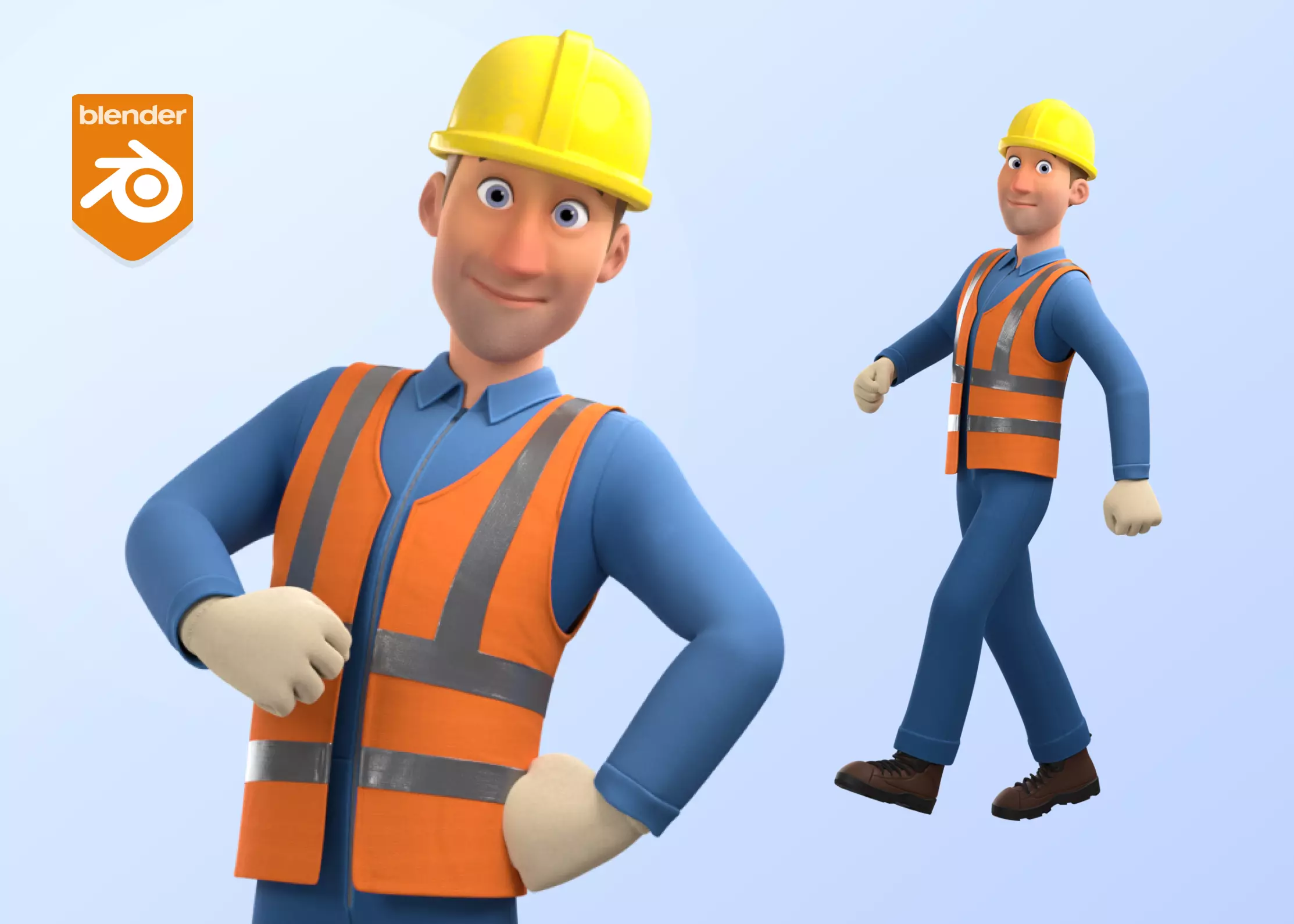 Male Cartoon Worker Construction Character  Low-poly 3D model_0