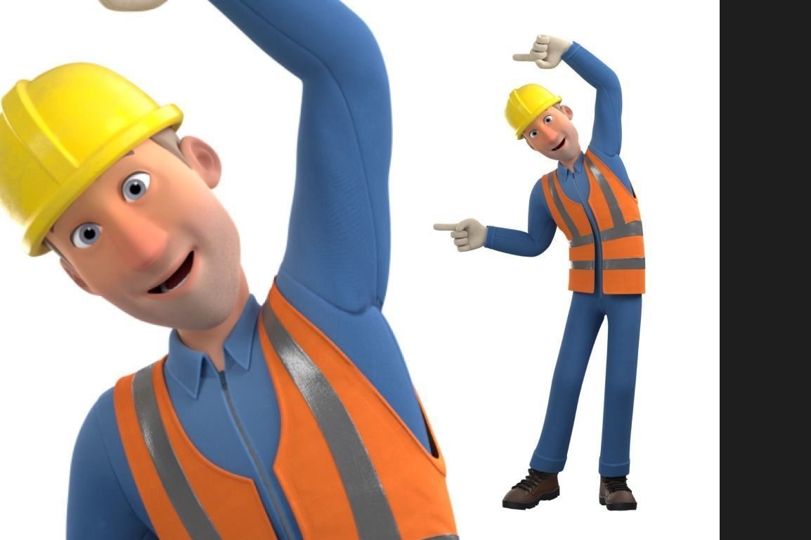 Male Cartoon Worker Construction Character  Low-poly 3D model_31