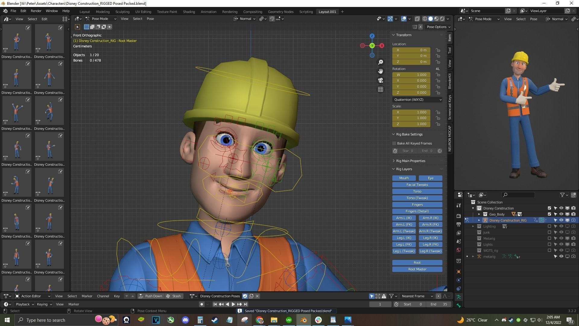 Male Cartoon Worker Construction Character  Low-poly 3D model_9