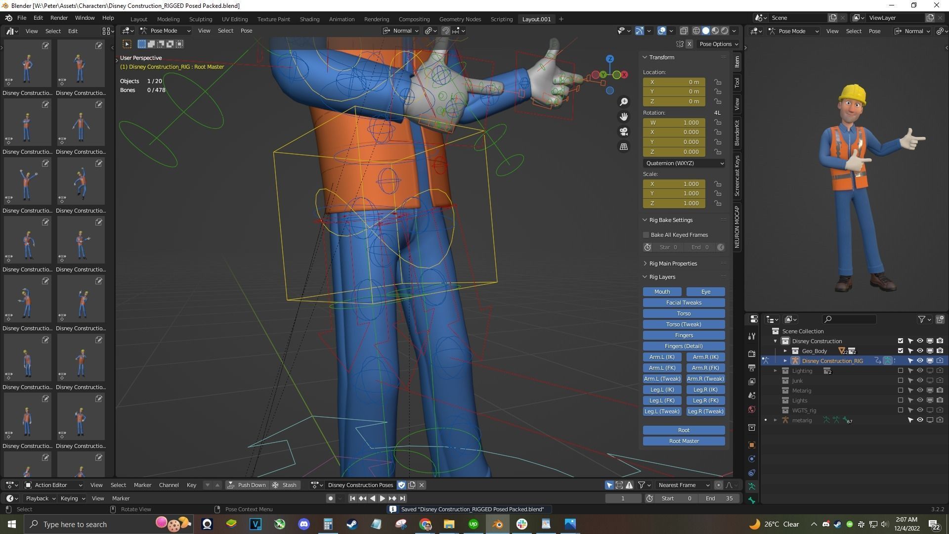 Male Cartoon Worker Construction Character  Low-poly 3D model_11