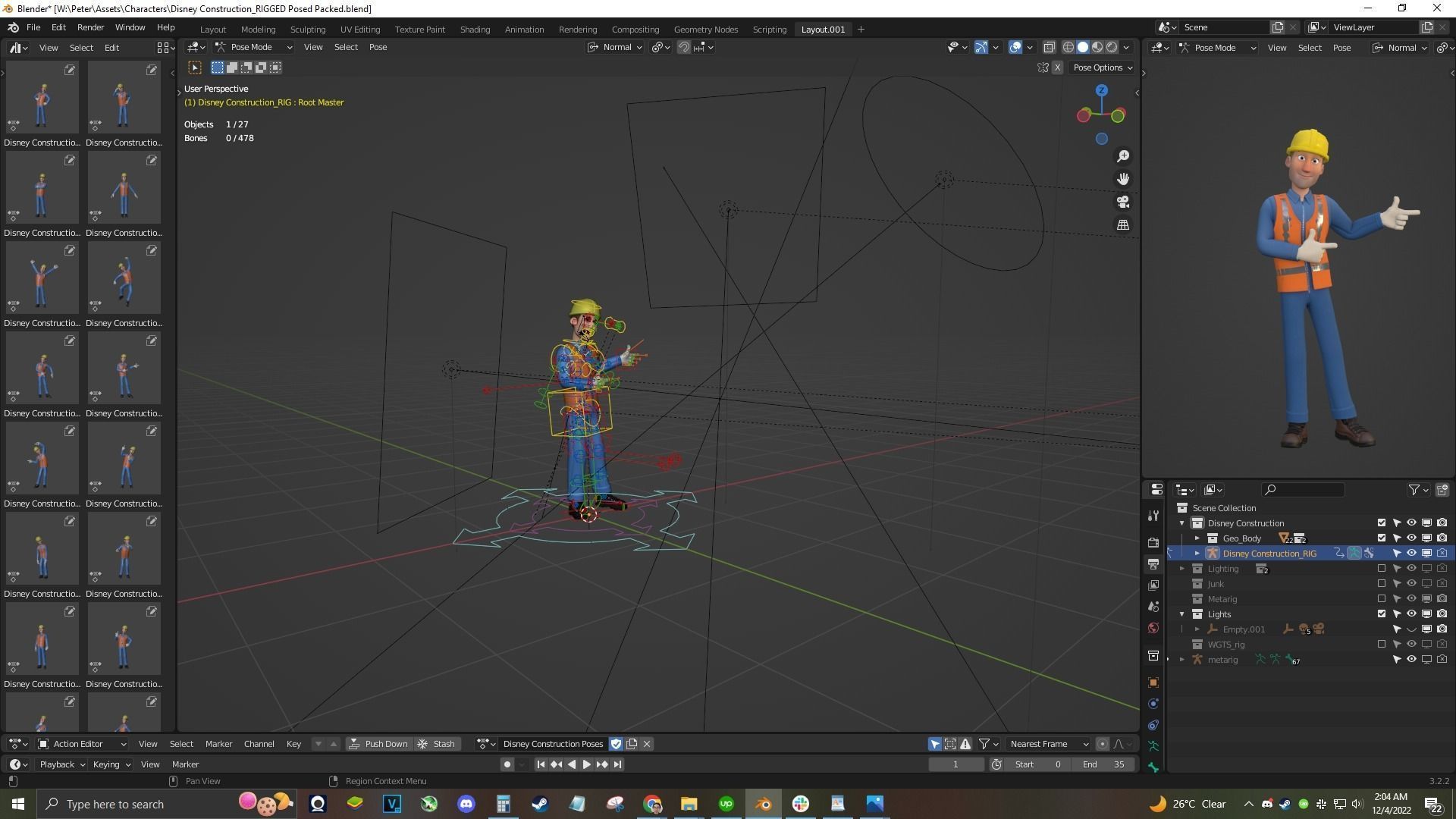 Male Cartoon Worker Construction Character  Low-poly 3D model_7