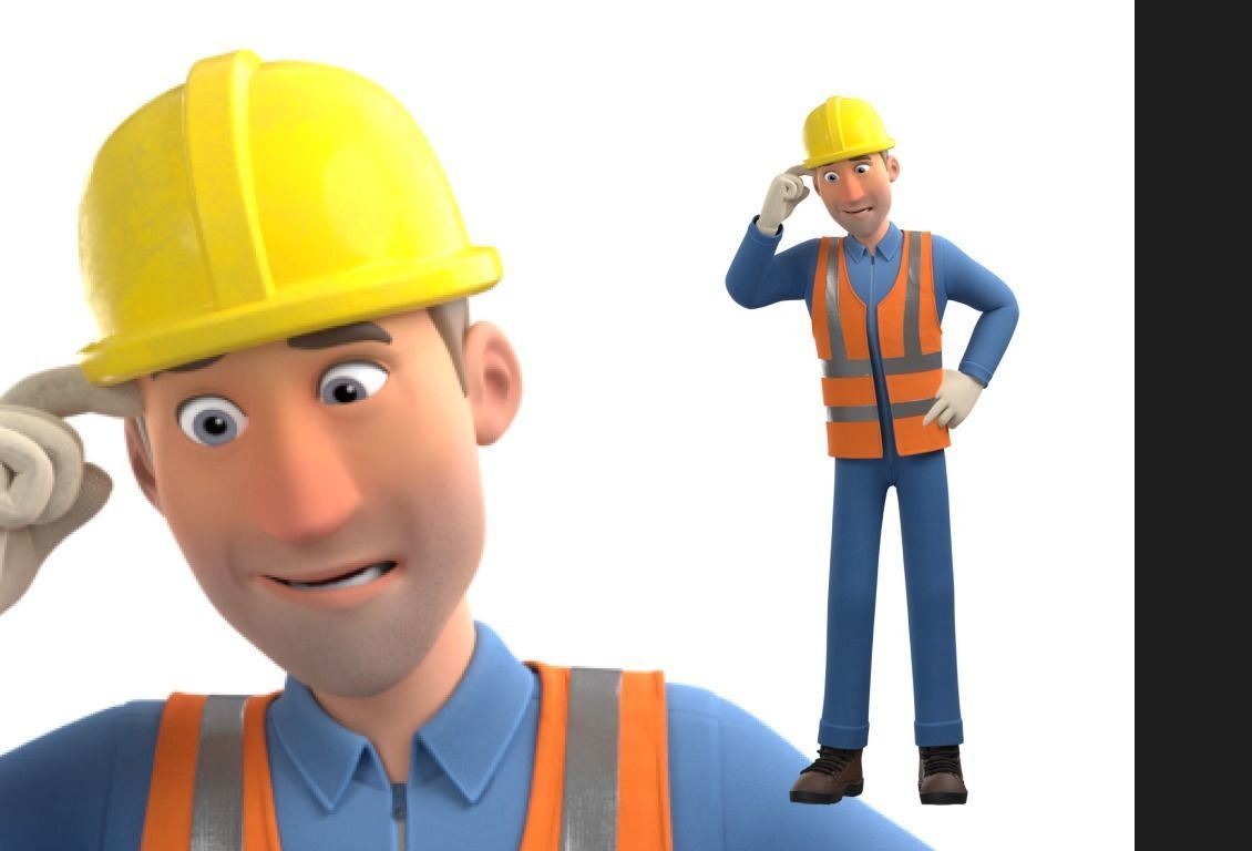 Male Cartoon Worker Construction Character  Low-poly 3D model_34