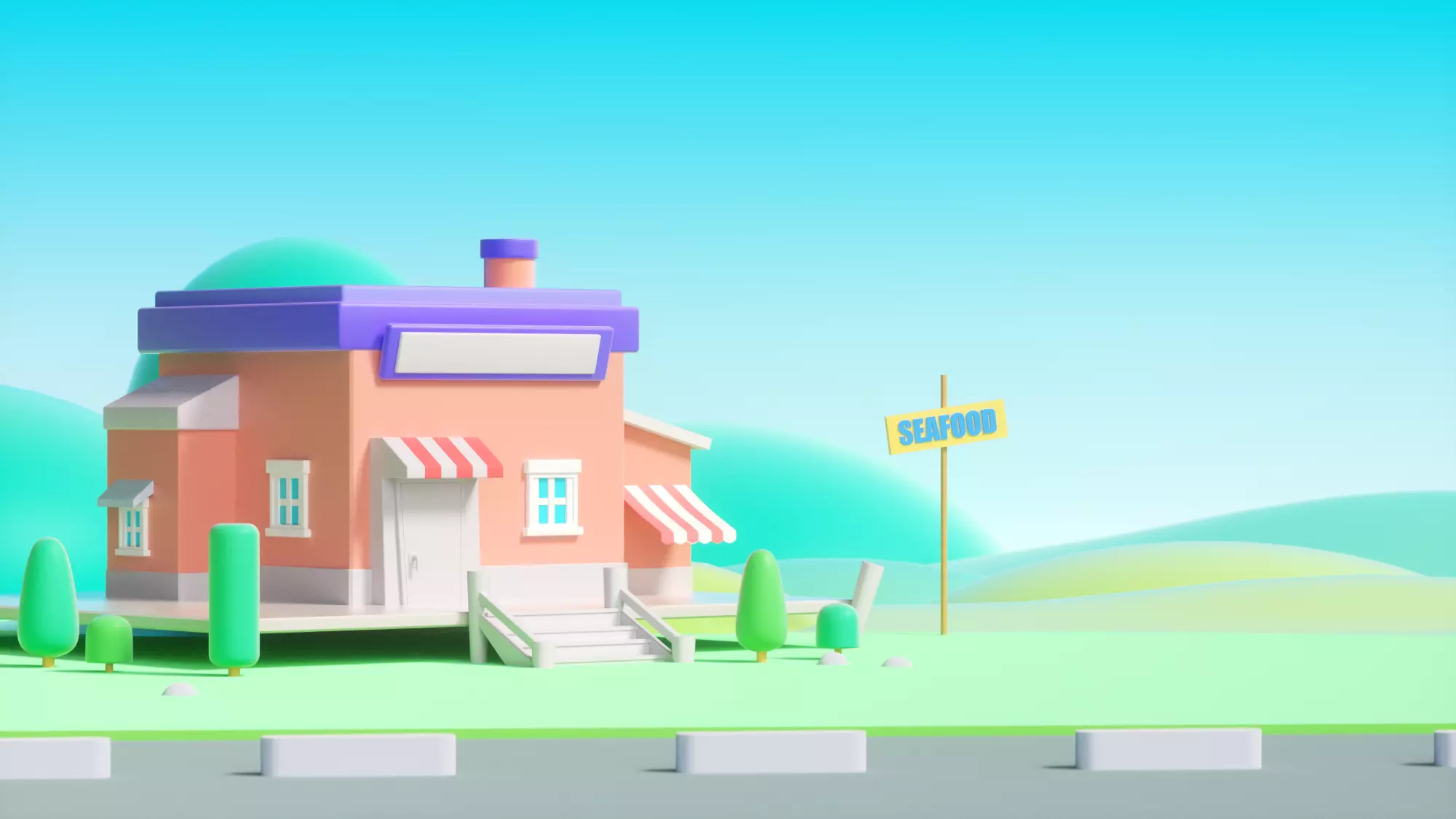 seaside restaurant 3D model_0