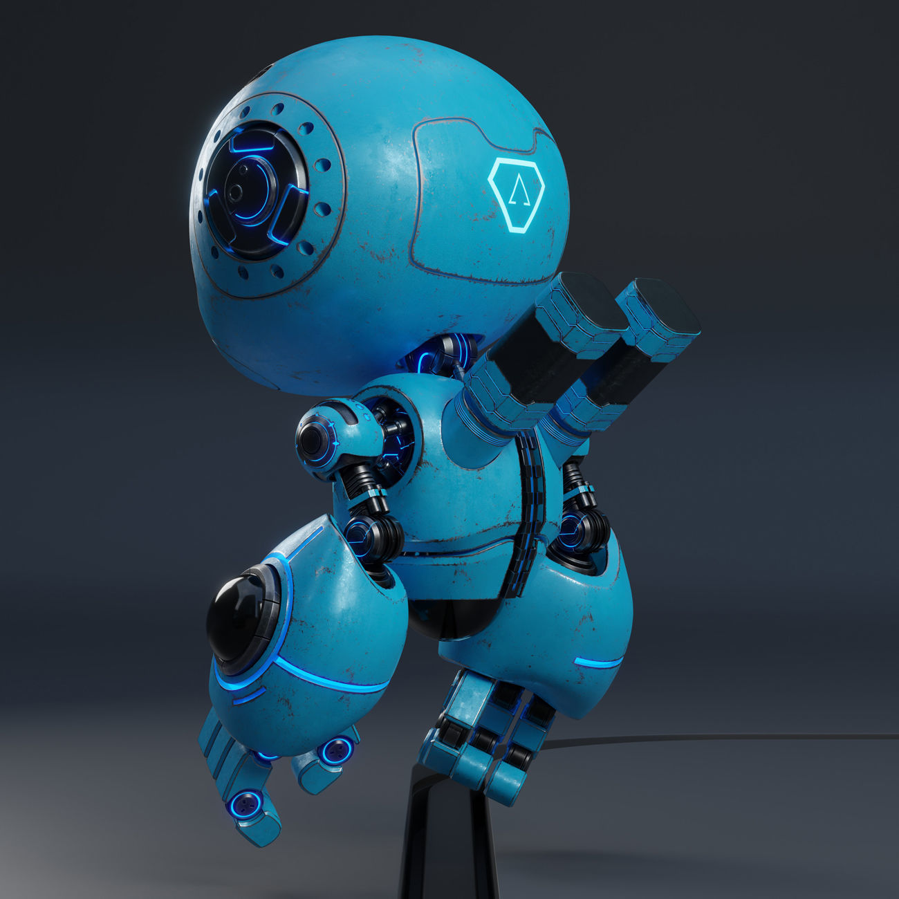 Cute Robot H-55 Blue 3D model_14