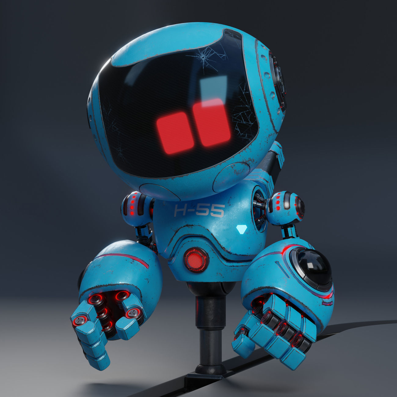 Cute Robot H-55 Blue 3D model_5